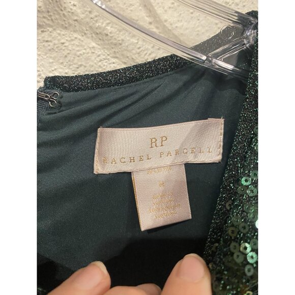 Rachel Parcell Dress Womens Medium Emerald Sequin Puff Sleeve Cocktail W1005 - Picture 4 of 5
